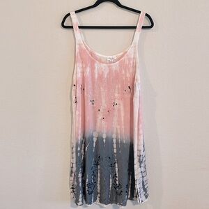 Daisy Island Wonens Swing Dress XL Pink & Grey Tie Dye Floral Embroidered Boho